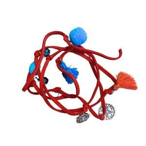 2/$30 Adjustable Leather Wrap Bracelet Necklace Red Blue Tassels Charms Boho